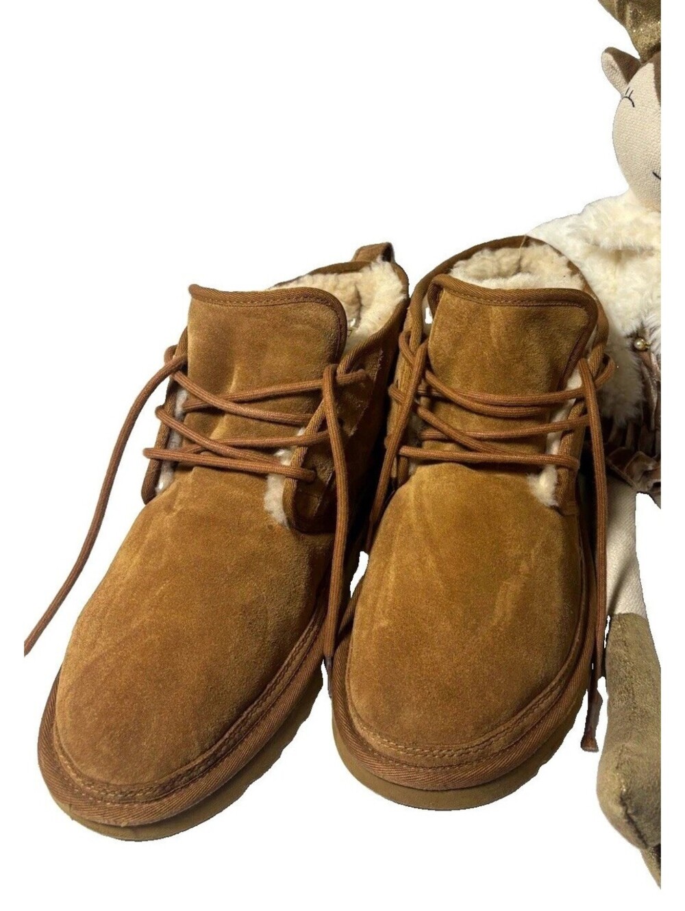 UGG Men’s Brown Suede Chukka Boots Sheepskin Lined Lace-Up US 12